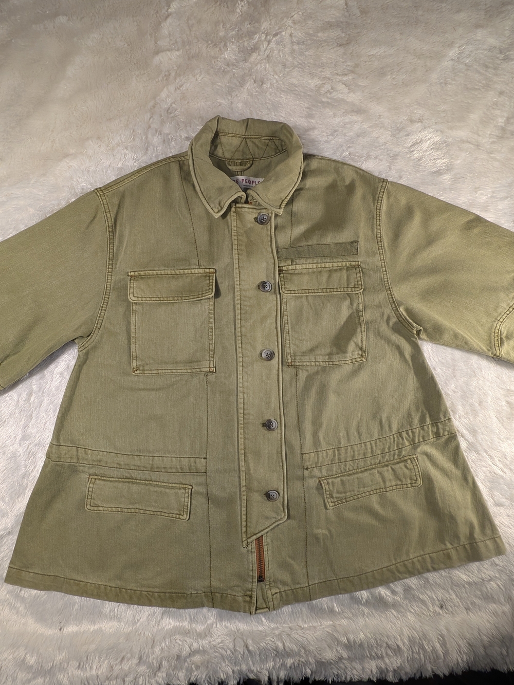 Free People Light Olive Green Utility Jacket. Canvas feel.